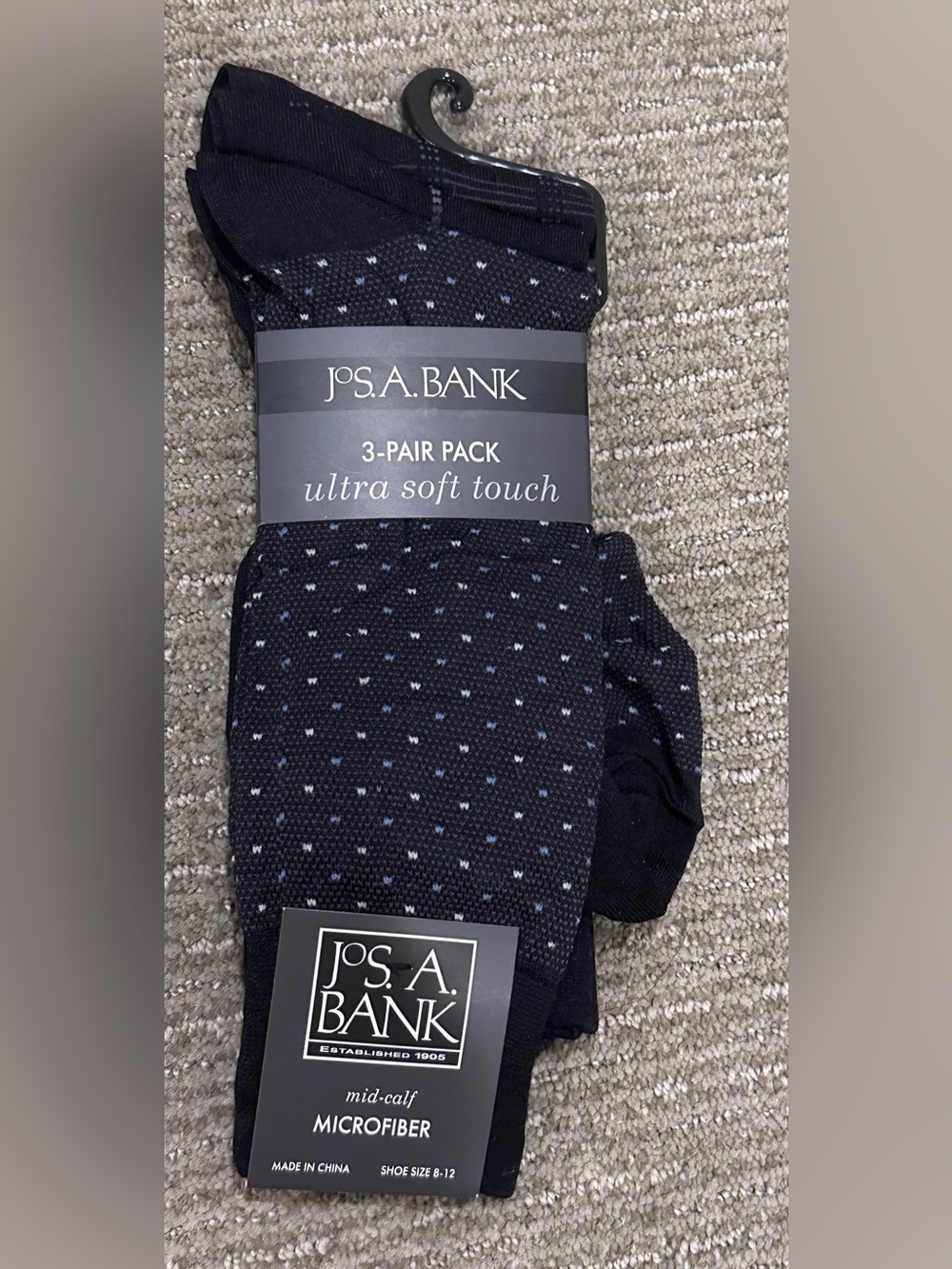 NWT Jos. A. Bank Navy Dress Socks with Light Blue and White Micro-Dots - 3 Pack